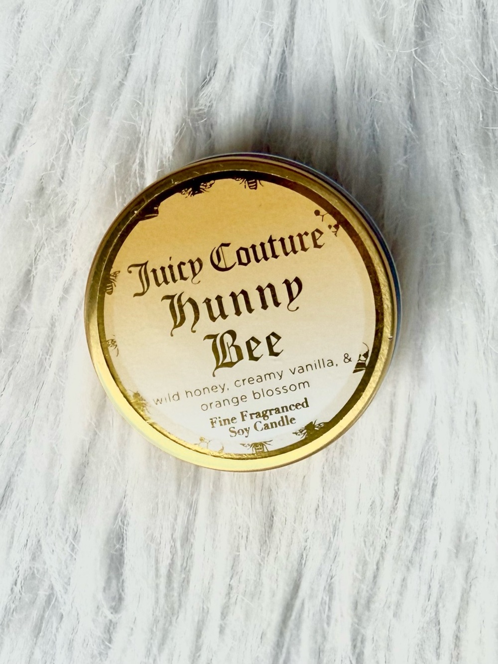 Juicy Couture Hunny Bee Soy Candle with Tin and Lid, NEW and unused, small size